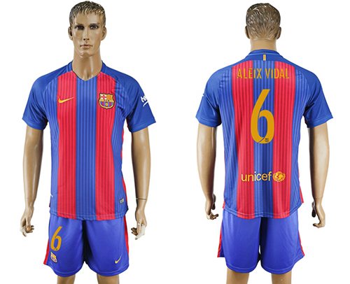 Barcelona #6 Aleix Vidal Home With Blue Shorts Soccer Club Jersey
